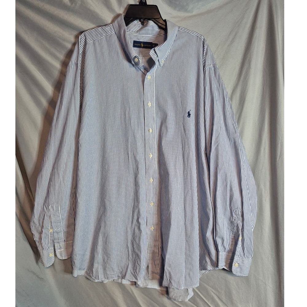 Ralph Lauren Men's Blue White Striped Button Down Long‎ Sleeve Dress Shirt